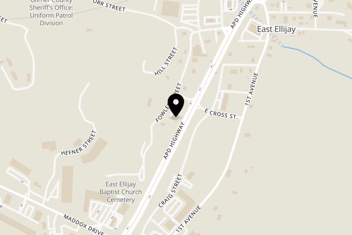 Map showing the location of Charlie's Italian Restaurant on 15 Westcross St in East Ellijay
